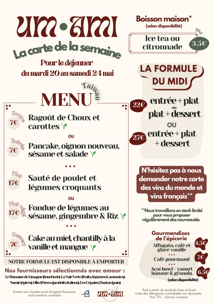 menu du mardi 20 au samedi 24 mai