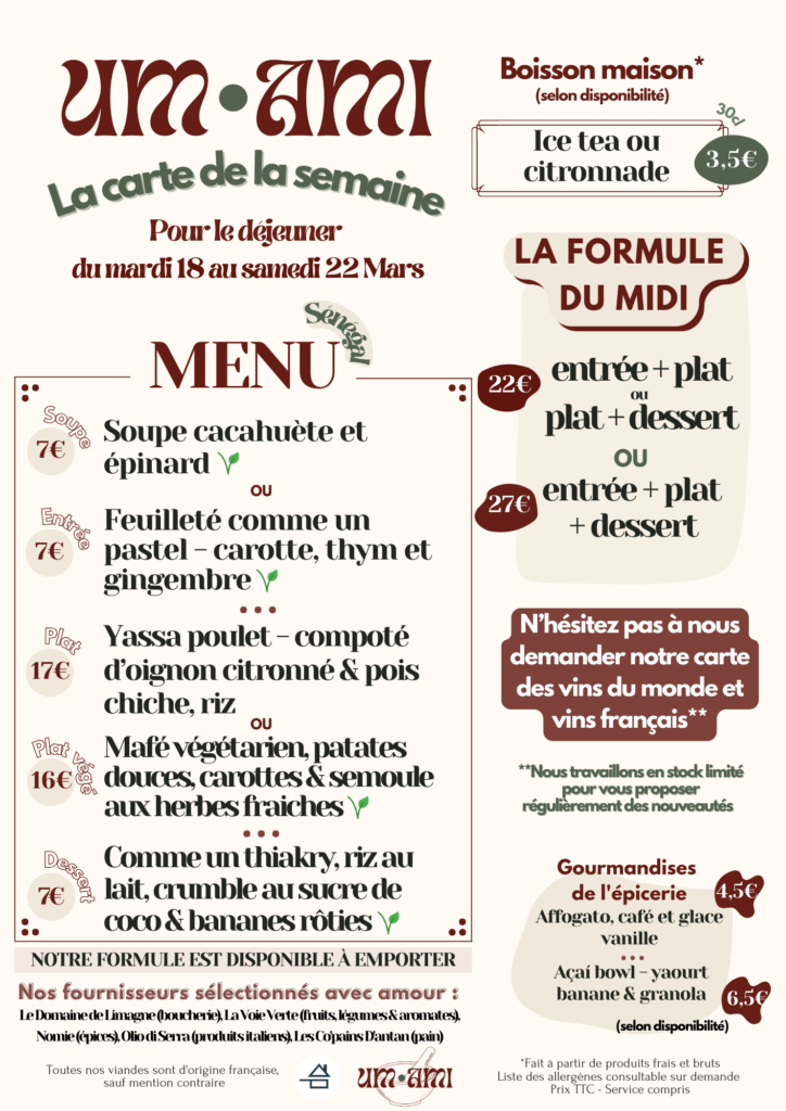 menu du mardi 18 au samedi 22 mars